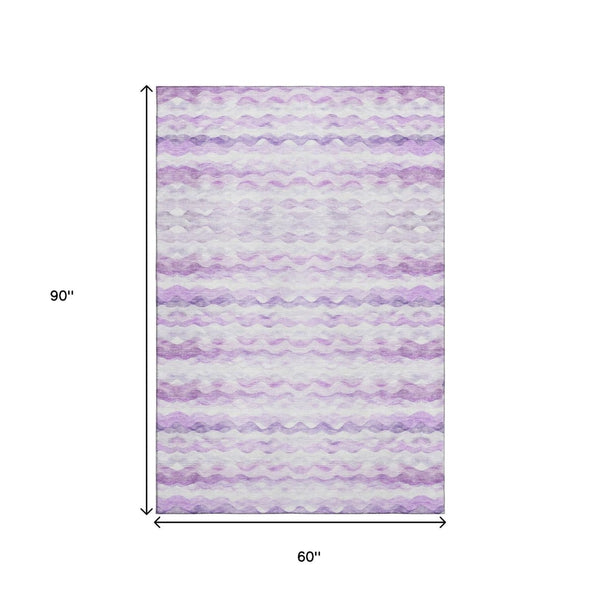 HomeRoots 5' X 8' Stylish Purple and Ivory Geometric Area Rug - Washable, UV-Protected for Busy Homes 646231