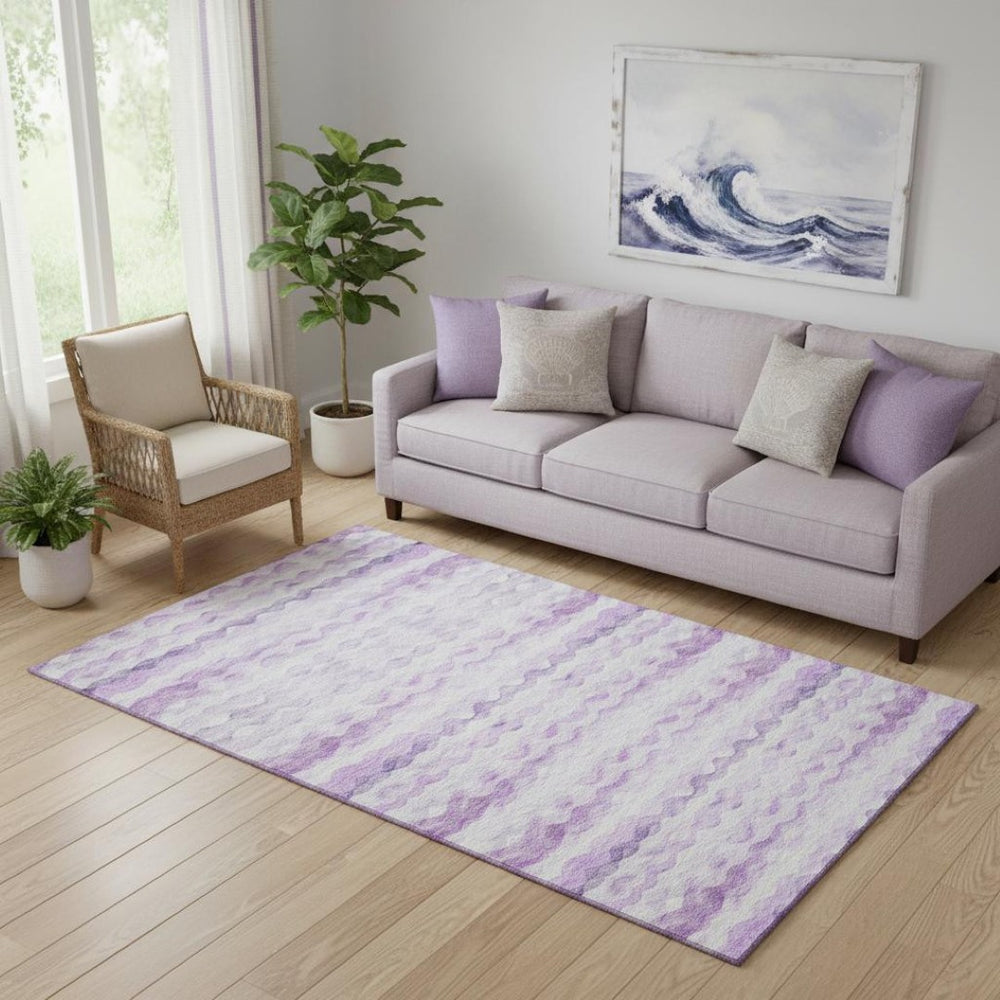 HomeRoots 5' X 8' Stylish Purple and Ivory Geometric Area Rug - Washable, UV-Protected for Busy Homes 646231