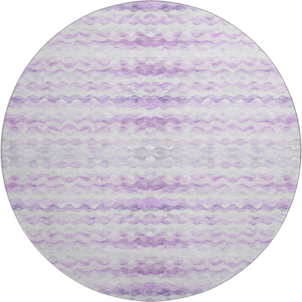 HomeRoots 8' Purple and Ivory Geometric Round Rug - Washable, UV-Protected, Stylish, and Durable for Busy Homes 646232