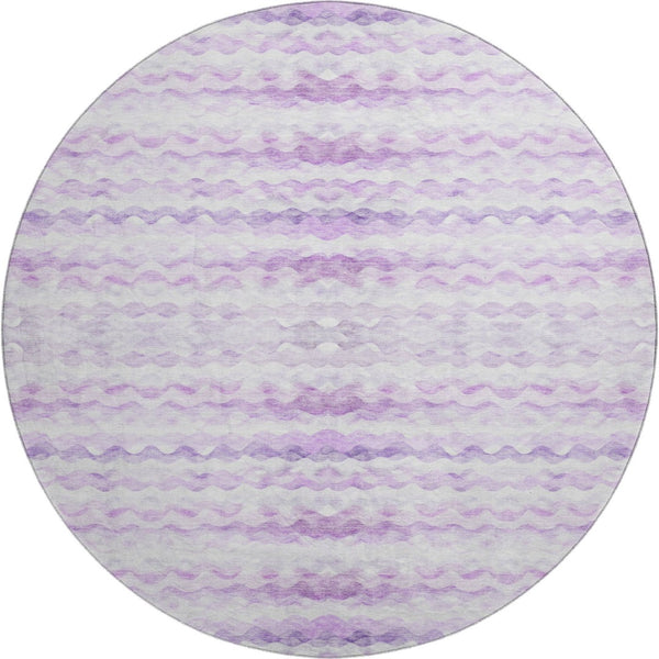 HomeRoots 8' Purple and Ivory Geometric Round Rug - Washable, UV-Protected, Stylish, and Durable for Busy Homes 646232