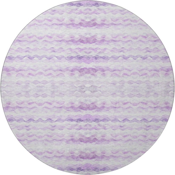 HomeRoots 8' Purple and Ivory Geometric Round Rug - Washable, UV-Protected, Stylish, and Durable for Busy Homes 646232