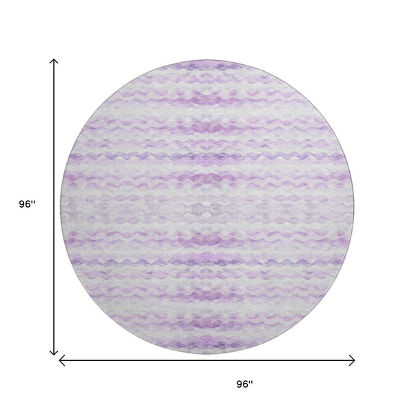 HomeRoots 8' Purple and Ivory Geometric Round Rug - Washable, UV-Protected, Stylish, and Durable for Busy Homes 646232