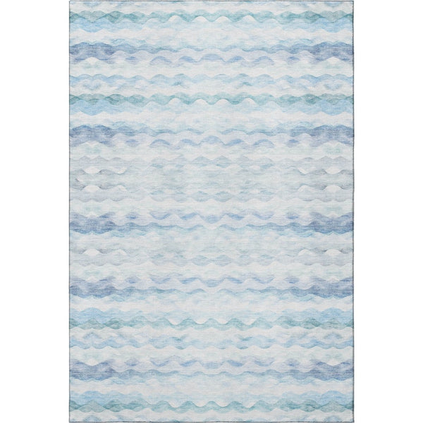 HomeRoots 5' X 8' Washable Blue and Ivory Geometric Area Rug with UV Protection for Stylish, Easy Care Living 646237