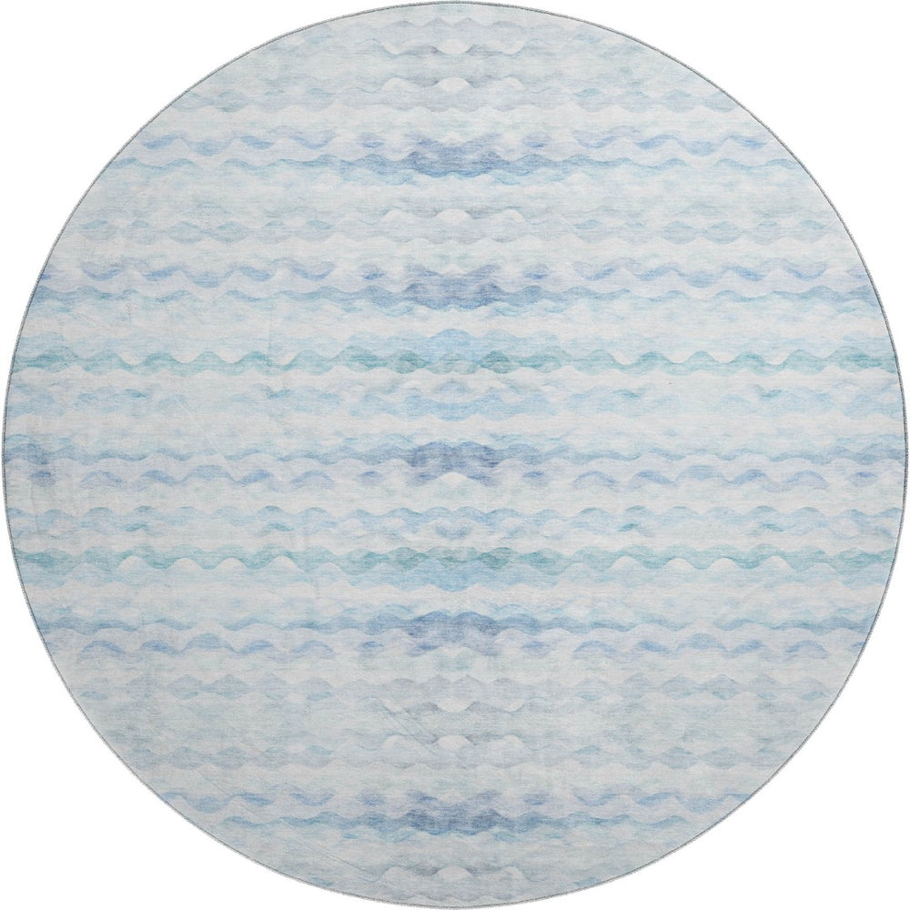 HomeRoots 8' Blue and Ivory Geometric Round Rug - Washable, UV-Protected, Stylish for Indoor & Outdoor Use 646238