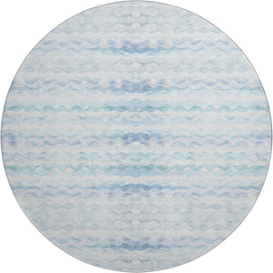 HomeRoots 8' Blue and Ivory Geometric Round Rug - Washable, UV-Protected, Stylish for Indoor & Outdoor Use 646238