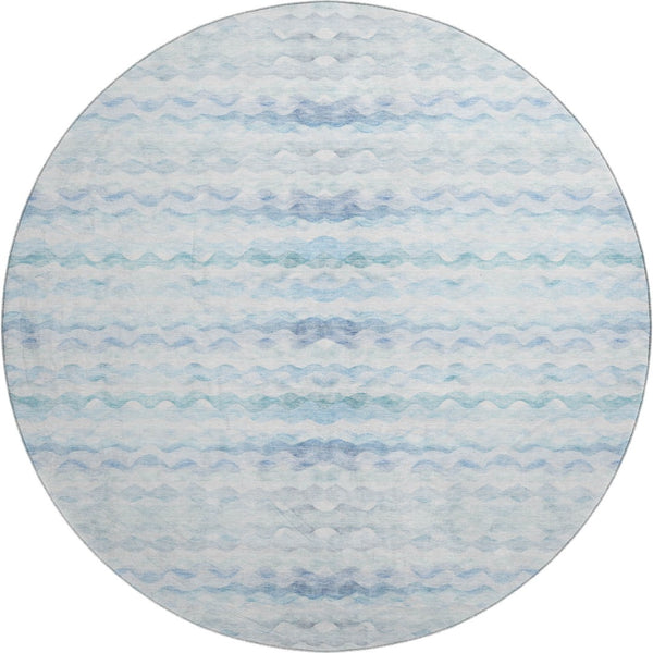 HomeRoots 8' Blue and Ivory Geometric Round Rug - Washable, UV-Protected, Stylish for Indoor & Outdoor Use 646238