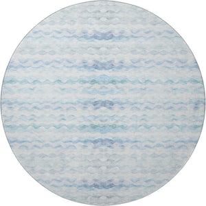 HomeRoots 8' Blue and Ivory Geometric Round Rug - Washable, UV-Protected, Stylish for Indoor & Outdoor Use 646238