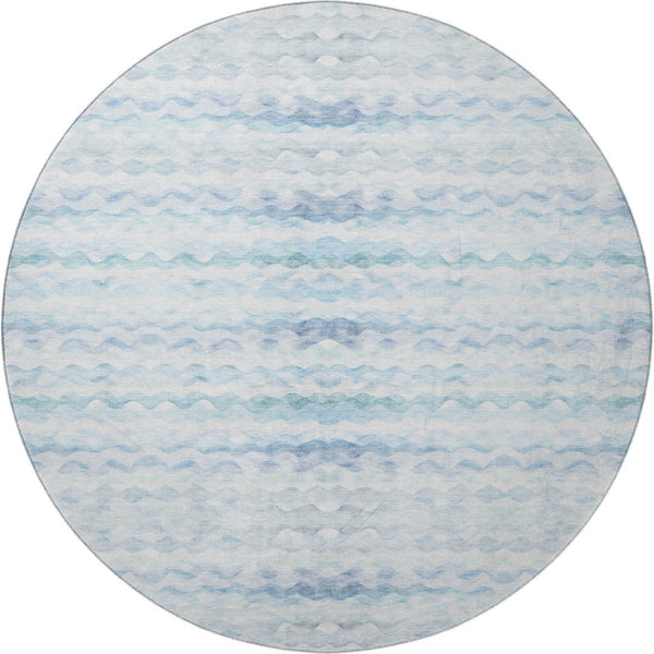 HomeRoots 8' Blue and Ivory Geometric Round Rug - Washable, UV-Protected, Stylish for Indoor & Outdoor Use 646238