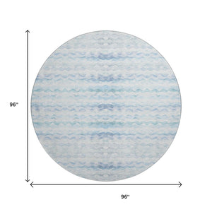 HomeRoots 8' Blue and Ivory Geometric Round Rug - Washable, UV-Protected, Stylish for Indoor & Outdoor Use 646238