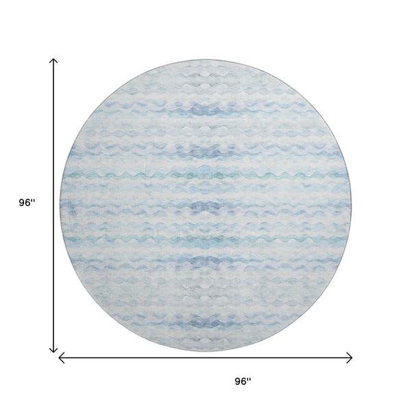 HomeRoots 8' Blue and Ivory Geometric Round Rug - Washable, UV-Protected, Stylish for Indoor & Outdoor Use 646238