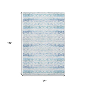 HomeRoots 8' X 10' Blue And Ivory Geometric Area Rug - Washable, UV Protected, Stain Resistant for Family Life 646239