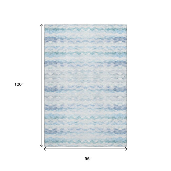 HomeRoots 8' X 10' Blue And Ivory Geometric Area Rug - Washable, UV Protected, Stain Resistant for Family Life 646239