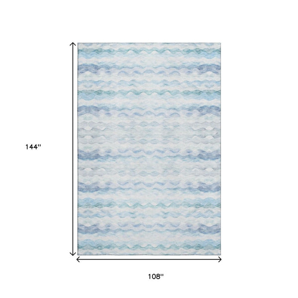 HomeRoots 9' X 12' Blue and Ivory Geometric Area Rug - Washable, UV Protected, Stain Resistant for Busy Homes 646240