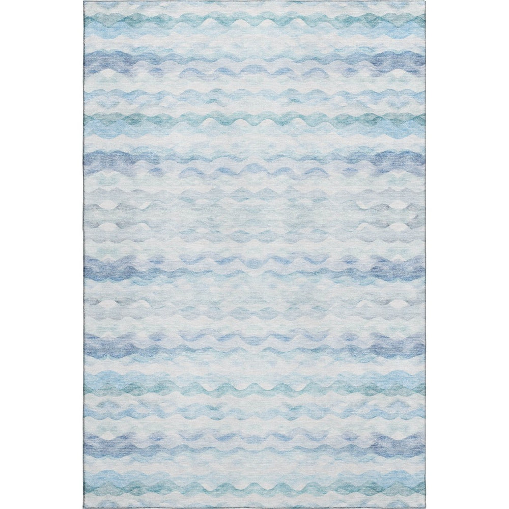 HomeRoots 9' X 12' Blue and Ivory Geometric Area Rug - Washable, UV Protected, Stain Resistant for Busy Homes 646240
