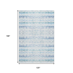 HomeRoots 10' Blue and Ivory Geometric Area Rug - Washable, UV-Protected, Durable, Stylish for Busy Homes 646241