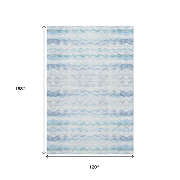 HomeRoots 10' Blue and Ivory Geometric Area Rug - Washable, UV-Protected, Durable, Stylish for Busy Homes 646241
