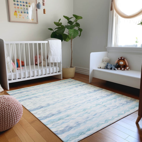 HomeRoots 10' Blue and Ivory Geometric Area Rug - Washable, UV-Protected, Durable, Stylish for Busy Homes 646241