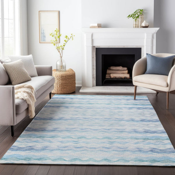 HomeRoots 10' Blue and Ivory Geometric Area Rug - Washable, UV-Protected, Durable, Stylish for Busy Homes 646241