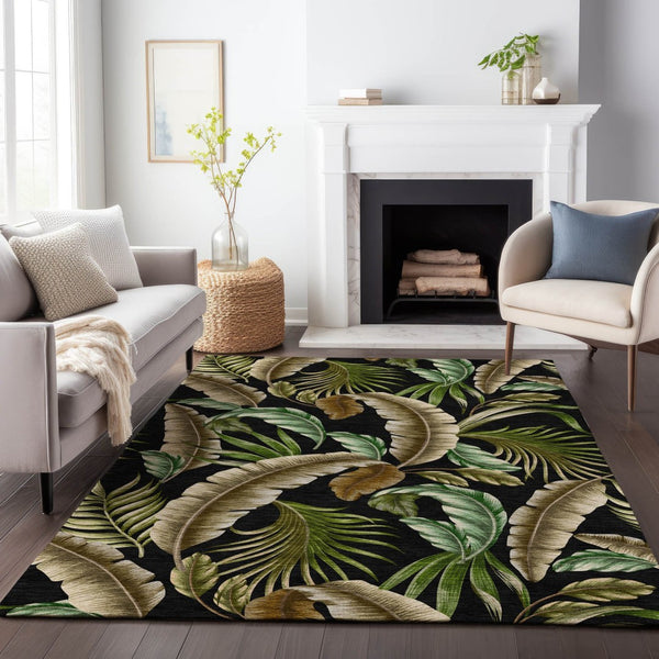 HomeRoots 5' X 8' Modern Midnight Green & Brown Geometric Washable Area Rug with UV Protection & Stain Resistance 646243