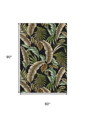 HomeRoots 5' X 8' Modern Midnight Green & Brown Geometric Washable Area Rug with UV Protection & Stain Resistance 646243
