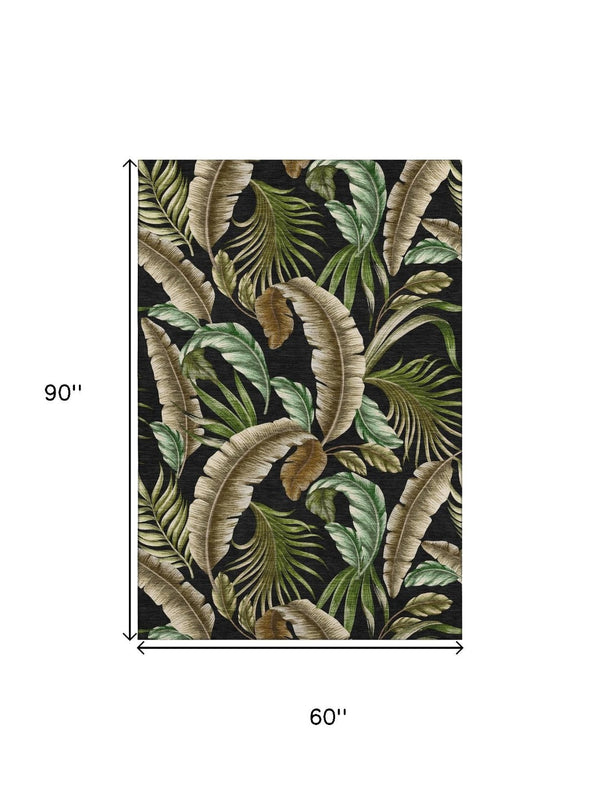 HomeRoots 5' X 8' Modern Midnight Green & Brown Geometric Washable Area Rug with UV Protection & Stain Resistance 646243