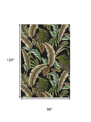 HomeRoots 8' X 10' Washable Midnight Green and Brown Geometric Area Rug with UV Protection for High Traffic Areas 646245