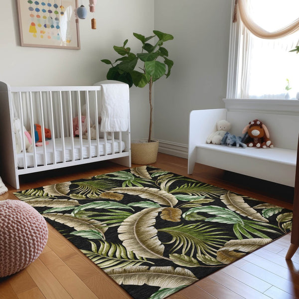 HomeRoots 8' X 10' Washable Midnight Green and Brown Geometric Area Rug with UV Protection for High Traffic Areas 646245