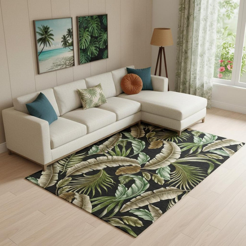 HomeRoots 8' X 10' Washable Midnight Green and Brown Geometric Area Rug with UV Protection for High Traffic Areas 646245