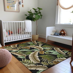HomeRoots 9' X 12' Stylish Midnight Green & Brown Geometric Washable Area Rug with UV Protection & Durability 646246