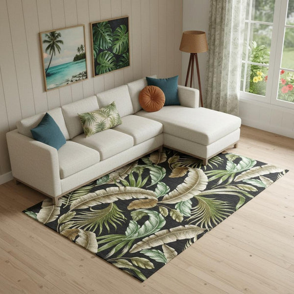 HomeRoots 9' X 12' Stylish Midnight Green & Brown Geometric Washable Area Rug with UV Protection & Durability 646246