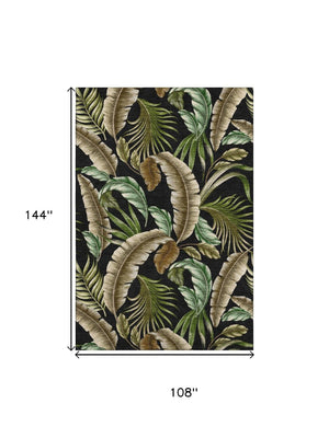HomeRoots 9' X 12' Stylish Midnight Green & Brown Geometric Washable Area Rug with UV Protection & Durability 646246