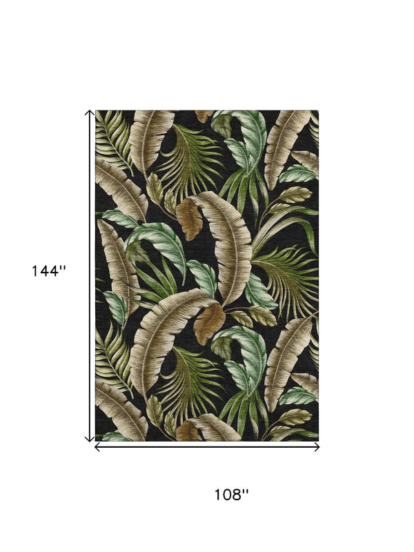 HomeRoots 9' X 12' Stylish Midnight Green & Brown Geometric Washable Area Rug with UV Protection & Durability 646246