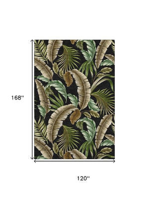 HomeRoots 10' Midnight Green & Brown Geometric Area Rug – Washable, UV-Protected, Stain-Resistant Comfort Piece 646247