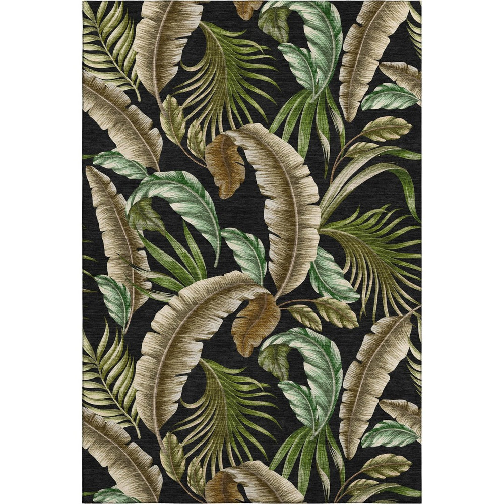 HomeRoots 10' Midnight Green & Brown Geometric Area Rug – Washable, UV-Protected, Stain-Resistant Comfort Piece 646247