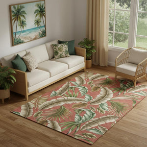 HomeRoots 5' X 8' Stylish Cinnamon Green & Brown Geometric Area Rug - Washable, UV Protected & Stain Resistant! 646249