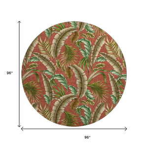 HomeRoots 8' Stylish Cinnamon Green and Brown Geometric Washable Round Rug with UV Protection for Homes 646250
