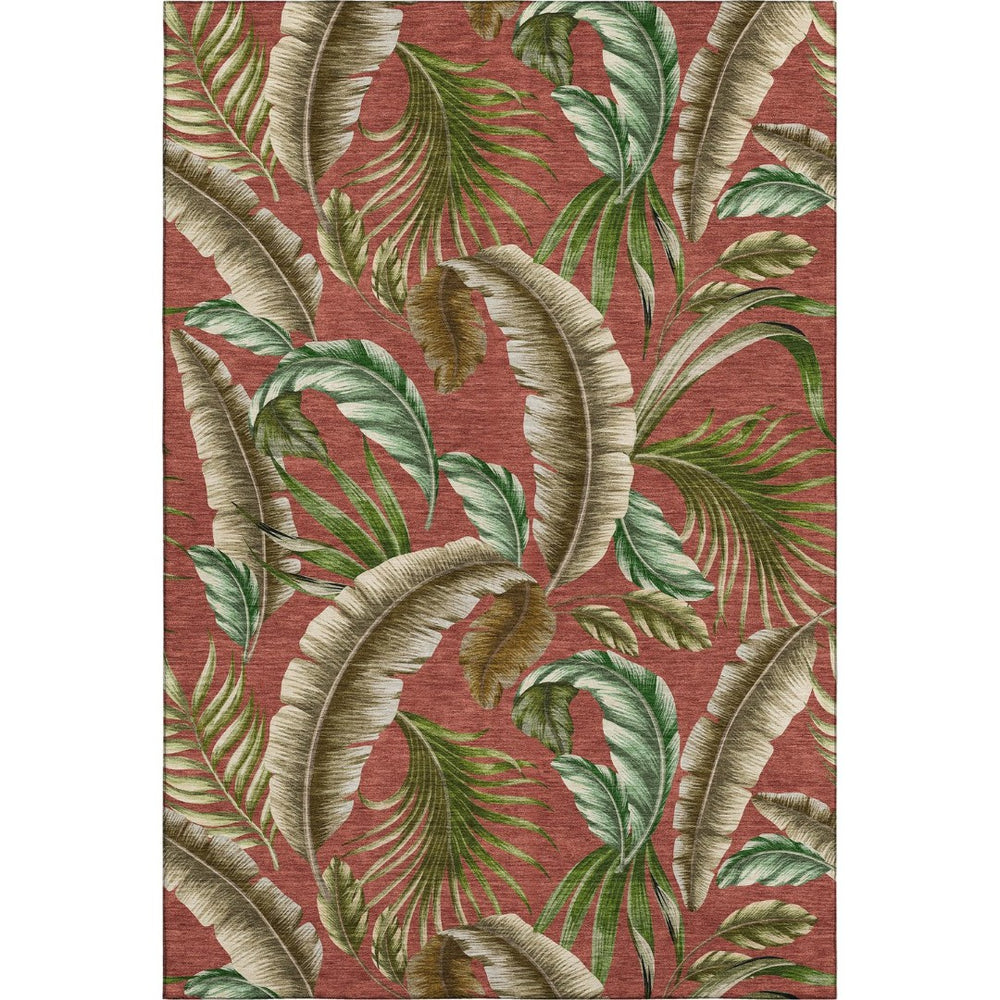 HomeRoots 8' X 10' Stylish Geometric Area Rug in Cinnamon, Green & Brown - Washable, UV-Protected & Durable 646251