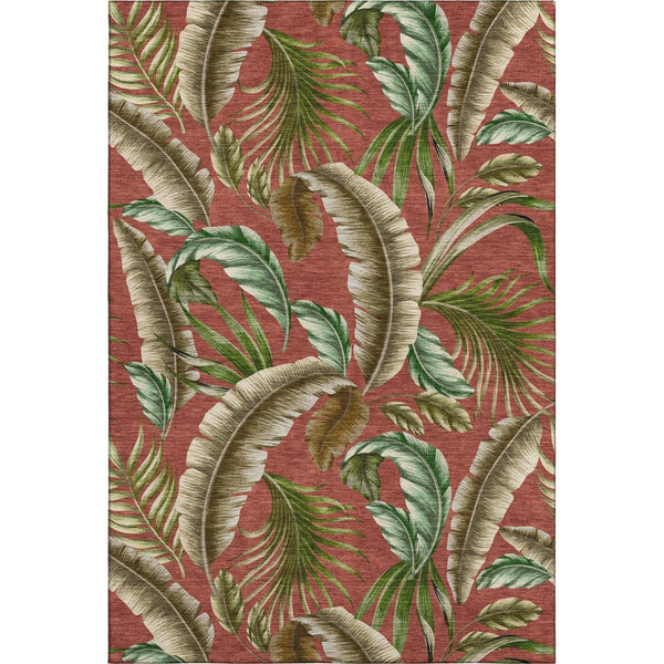 HomeRoots 8' X 10' Stylish Geometric Area Rug in Cinnamon, Green & Brown - Washable, UV-Protected & Durable 646251