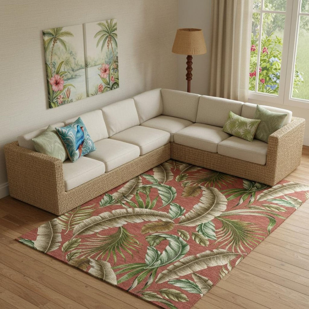 HomeRoots 8' X 10' Stylish Geometric Area Rug in Cinnamon, Green & Brown - Washable, UV-Protected & Durable 646251
