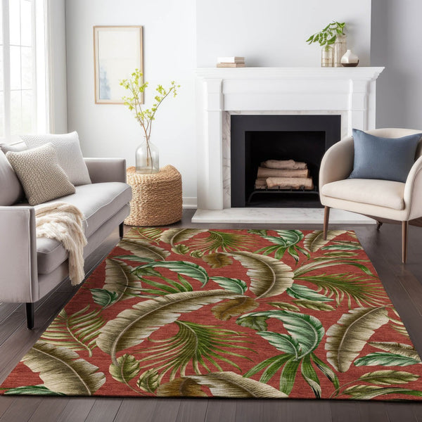 HomeRoots 8' X 10' Stylish Geometric Area Rug in Cinnamon, Green & Brown - Washable, UV-Protected & Durable 646251