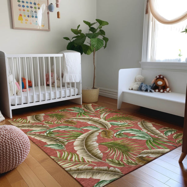 HomeRoots 9' X 12' Stylish Washable Area Rug - Cinnamon, Green & Brown Geometric Design with UV Protection 646252