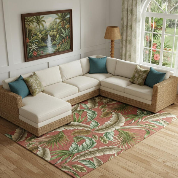 HomeRoots 9' X 12' Stylish Washable Area Rug - Cinnamon, Green & Brown Geometric Design with UV Protection 646252