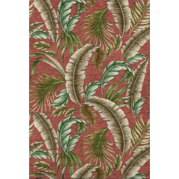 HomeRoots 9' X 12' Stylish Washable Area Rug - Cinnamon, Green & Brown Geometric Design with UV Protection 646252