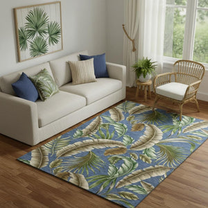 HomeRoots 5' X 8' Stylish Blue Green Brown Geometric Area Rug - Washable, UV Protected, Perfect for Families! 646255