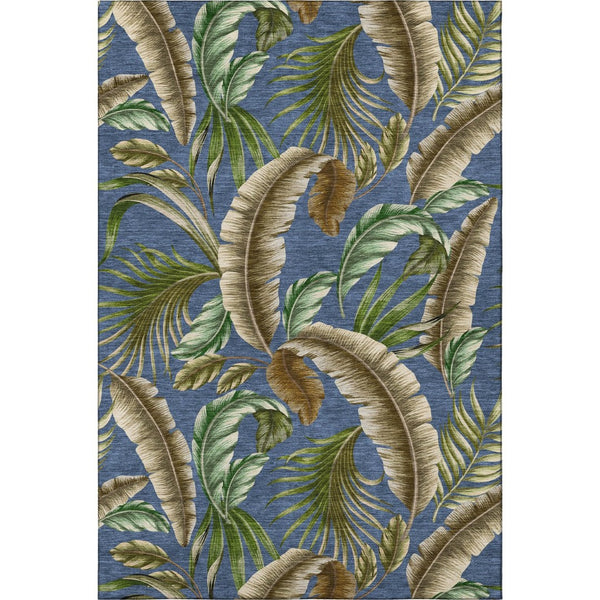 HomeRoots 5' X 8' Stylish Blue Green Brown Geometric Area Rug - Washable, UV Protected, Perfect for Families! 646255