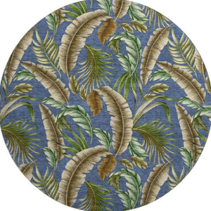 HomeRoots 8' Coastal-Inspired Blue, Green & Brown Geometric Washable Round Rug with UV & Stain Protection 646256