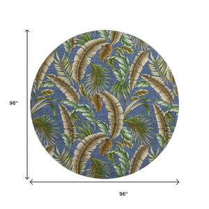 HomeRoots 8' Coastal-Inspired Blue, Green & Brown Geometric Washable Round Rug with UV & Stain Protection 646256