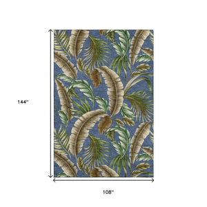 HomeRoots 9' X 12' Stylish Blue Green Brown Geometric Area Rug - Washable, UV Protected, Durable & Versatile! 646258