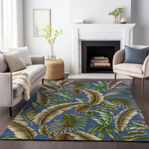 HomeRoots 9' X 12' Stylish Blue Green Brown Geometric Area Rug - Washable, UV Protected, Durable & Versatile! 646258