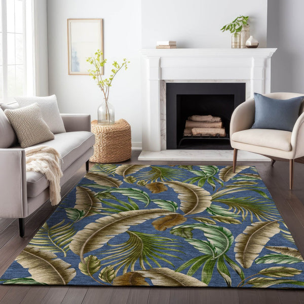 HomeRoots 9' X 12' Stylish Blue Green Brown Geometric Area Rug - Washable, UV Protected, Durable & Versatile! 646258
